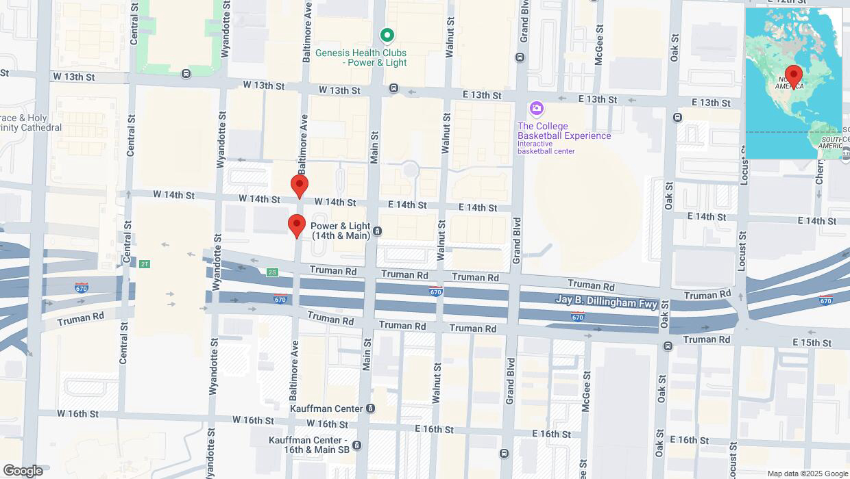 A detailed map that shows the affected road due to 'Baltimore Avenue closed in Kansas City' on March 17th at 12:03 p.m.