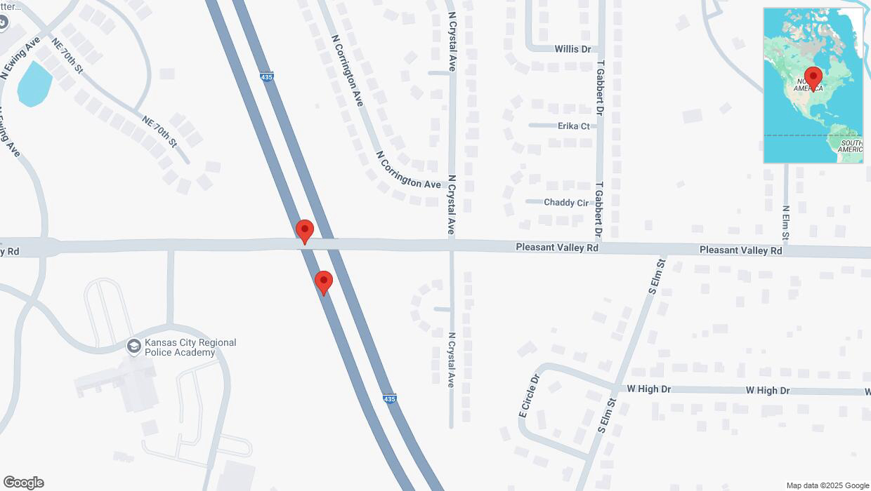 A detailed map that shows the affected road due to 'Broken down vehicle on southbound I-435 in Kansas City' on March 17th at 1 p.m.