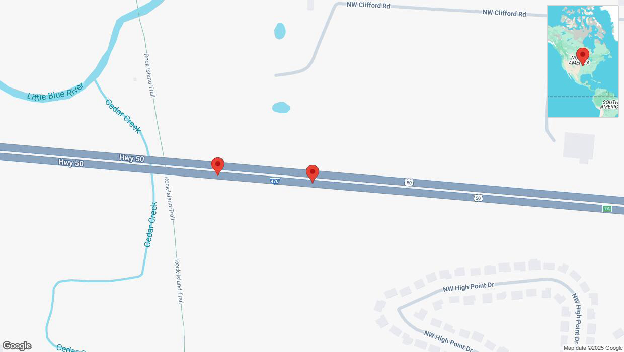 A detailed map that shows the affected road due to 'Broken down vehicle on eastbound I-470 in Lee's Summit' on March 17th at 4:10 p.m.