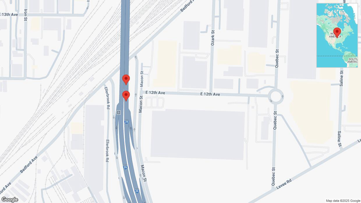 A detailed map that shows the affected road due to 'Broken down vehicle on northbound I-29/I-35 in North Kansas City' on March 17th at 4:51 p.m.