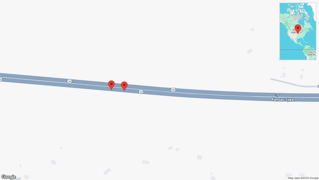 A detailed map that shows the affected road due to 'Broken down vehicle on eastbound I-70 in Kansas City' on March 17th at 5:03 p.m.