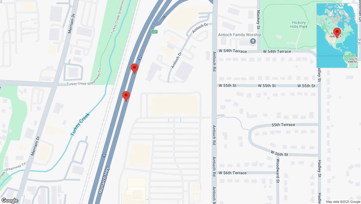 A detailed map that shows the affected road due to 'Broken down vehicle on northbound I-35 in Mission' on March 17th at 6:20 p.m.