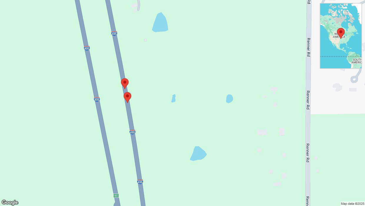 A detailed map that shows the affected road due to 'Broken down vehicle on northbound I-435 in Shawnee' on March 17th at 6:20 p.m.