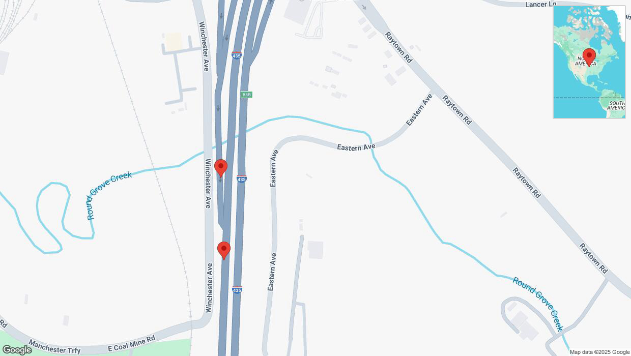 A detailed map that shows the affected road due to 'Broken down vehicle on Eastern Avenue in Kansas City' on March 17th at 7:24 p.m.