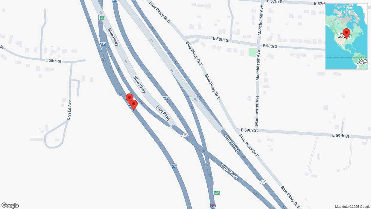 A detailed map that shows the affected road due to 'Broken down vehicle on southbound I-435 in Kansas City' on March 18th at 2:24 p.m.