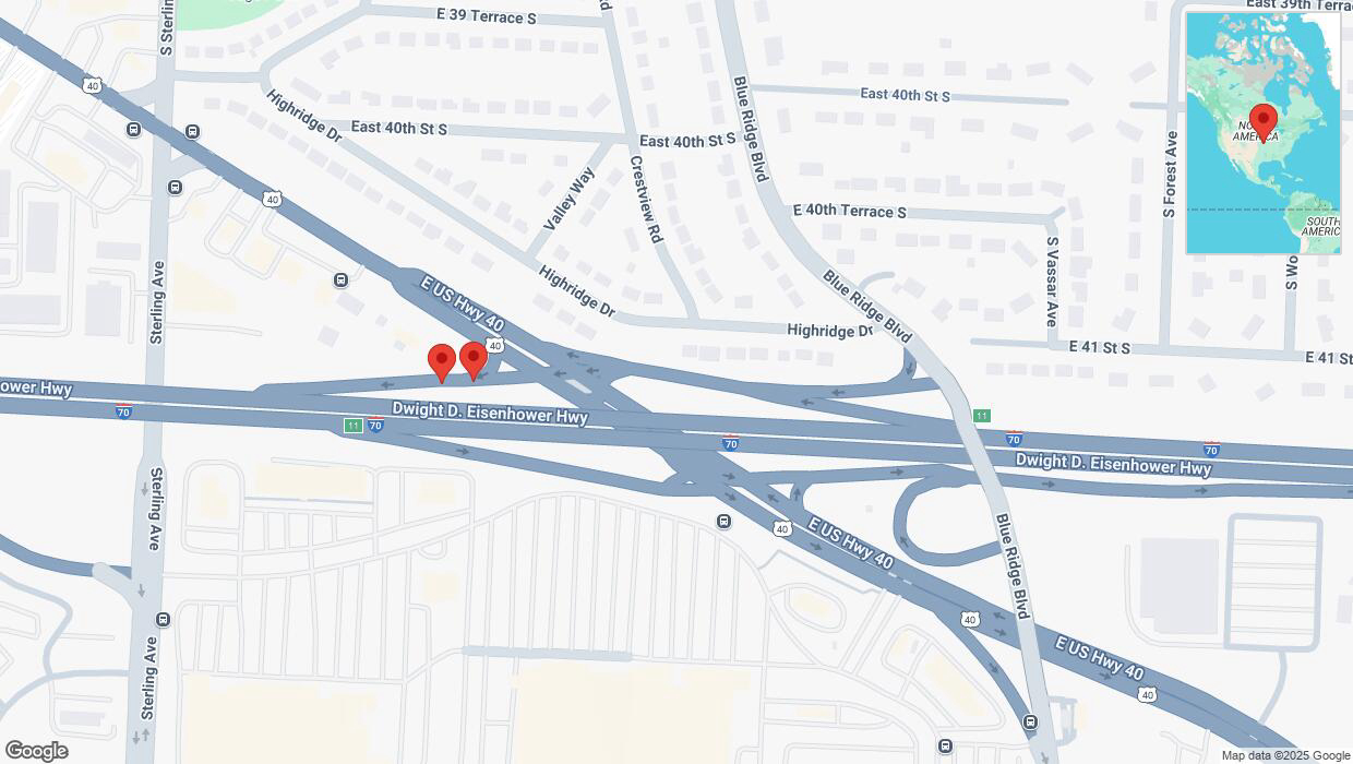 A detailed map that shows the affected road due to 'Warning in Independence: Crash reported' on March 18th at 1:09 p.m.
