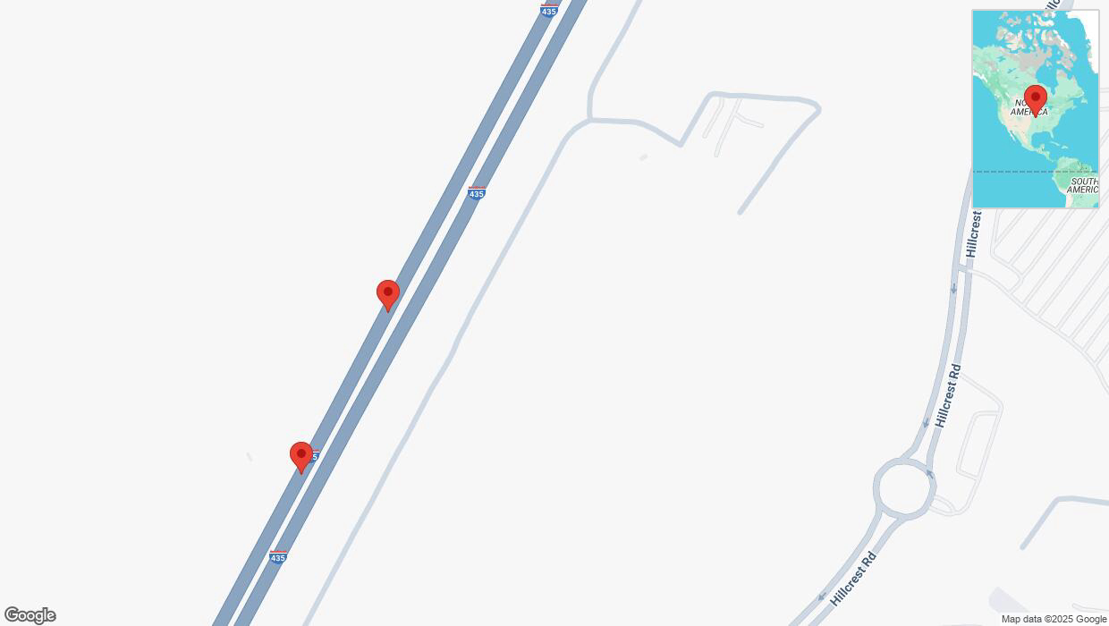 A detailed map that shows the affected road due to 'Broken down vehicle on southbound I-435 in Kansas City' on March 18th at 1:27 p.m.