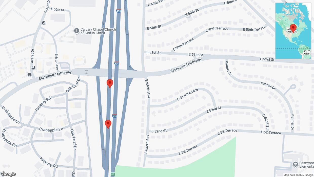 A detailed map that shows the affected road due to 'Broken down vehicle on southbound I-435 in Kansas City' on March 18th at 2:01 p.m.