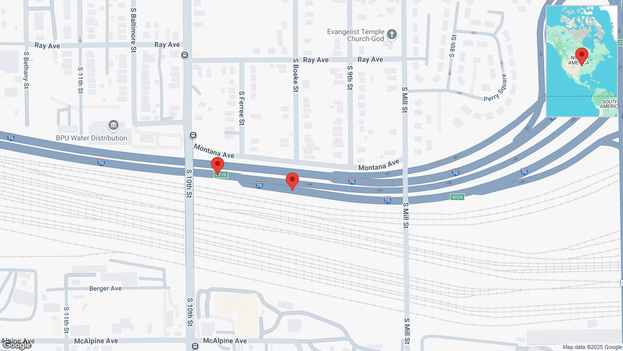 A detailed map that shows the affected road due to 'Broken down vehicle on eastbound I-70 in Kansas City' on March 18th at 11:21 p.m.
