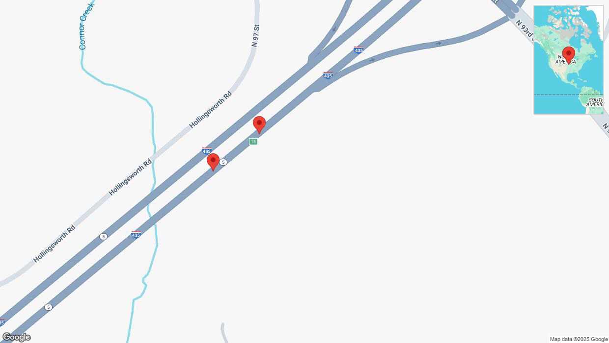 A detailed map that shows the affected road due to 'Broken down vehicle on northbound I-435 in Kansas City' on March 19th at 12:57 p.m.