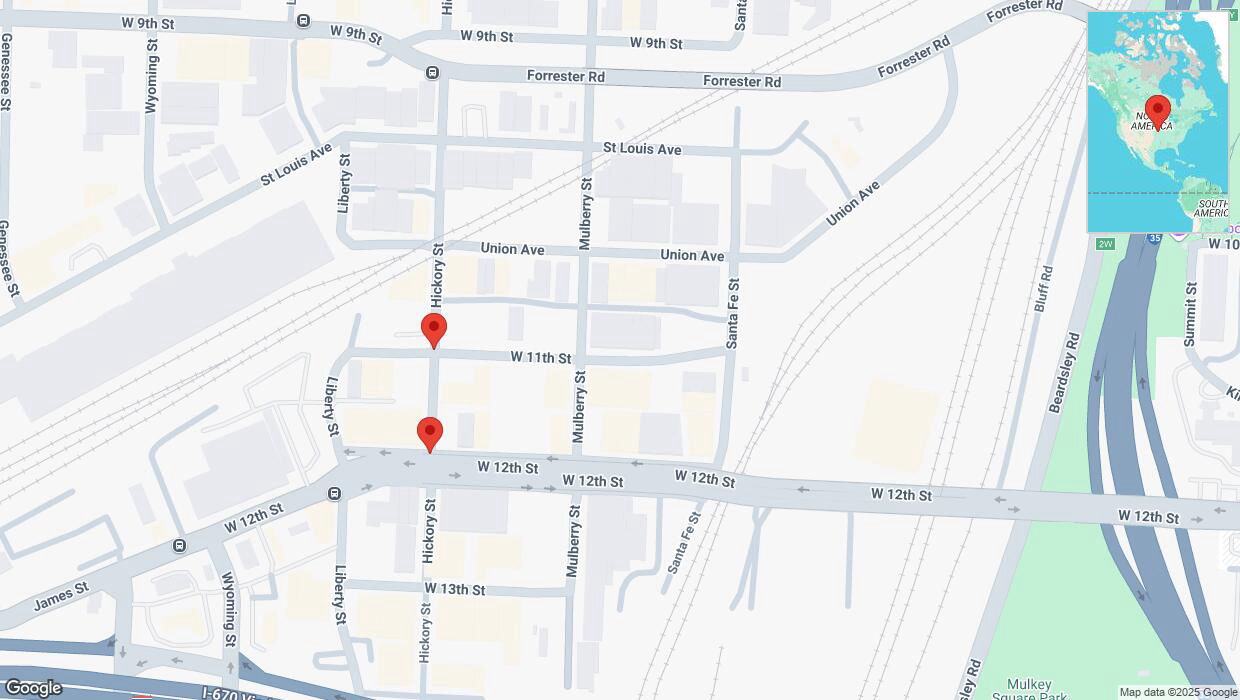A detailed map that shows the affected road due to 'Hickory Street temporarily closed in Kansas City' on March 19th at 1:21 p.m.