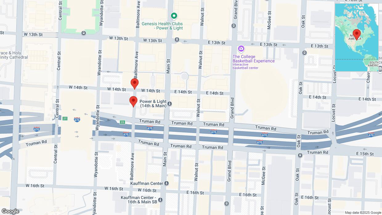 A detailed map that shows the affected road due to 'Kansas City: Baltimore Avenue temporarily closed' on March 20th at 5:36 p.m.