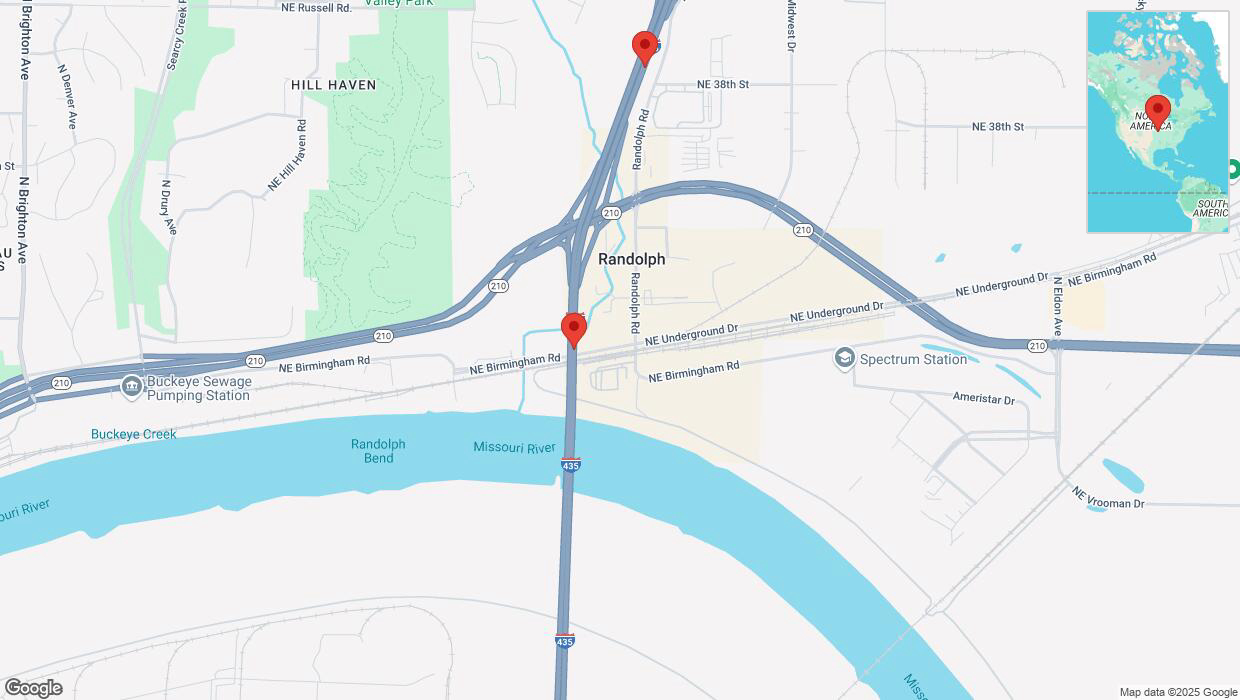 A detailed map that shows the affected road due to 'Traffic alert issued due to heavy rain conditions on northbound I-435 in Kansas City' on March 19th at 3:12 p.m.