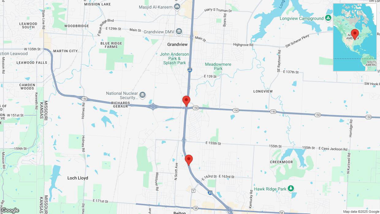 A detailed map that shows the affected road due to 'Heavy rain prompts traffic advisory on southbound I-40/US-71 in Kansas City' on March 19th at 3:17 p.m.