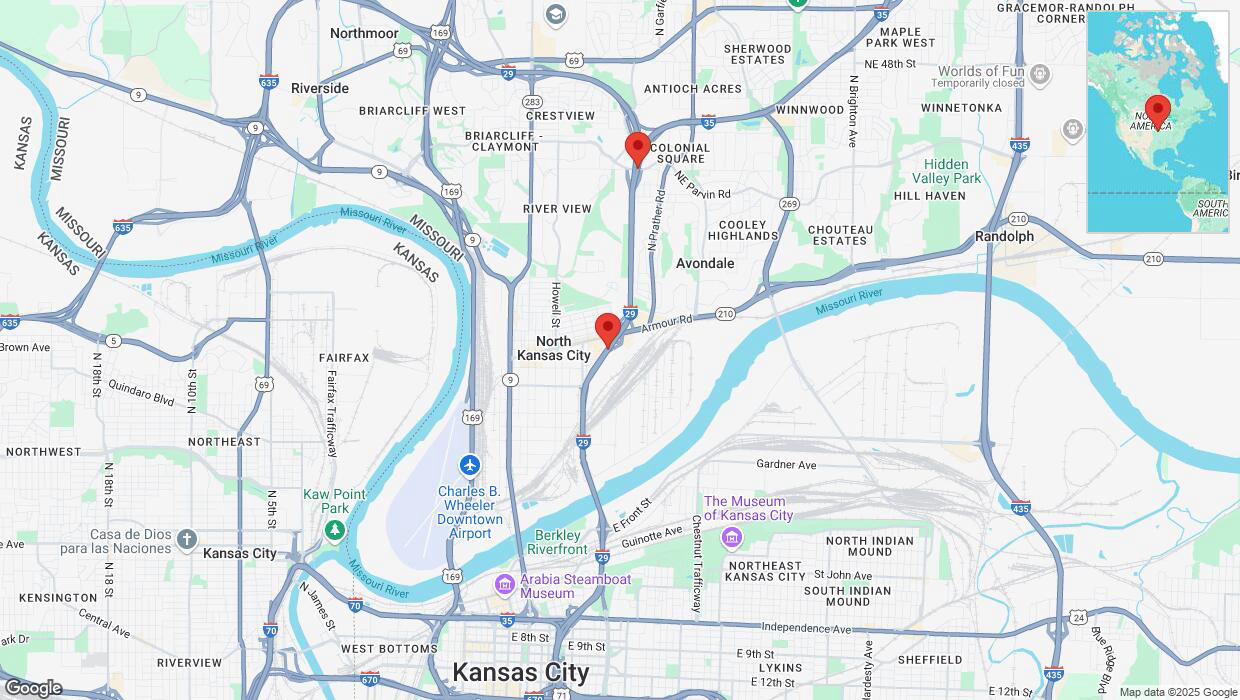 A detailed map that shows the affected road due to 'Heavy rain prompts traffic advisory on northbound I-29/I-35 in North Kansas City' on March 19th at 3:51 p.m.