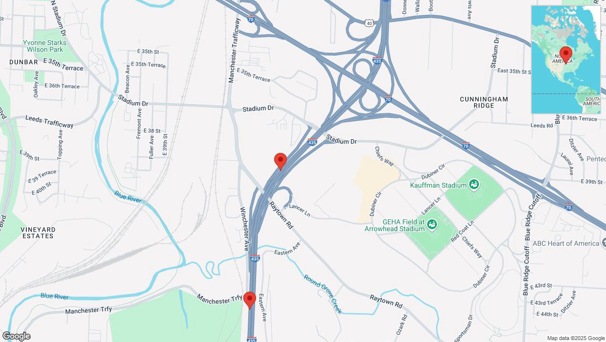 A detailed map that shows the affected road due to 'Heavy rain prompts traffic advisory on southbound I-435 in Kansas City' on March 19th at 3:51 p.m.