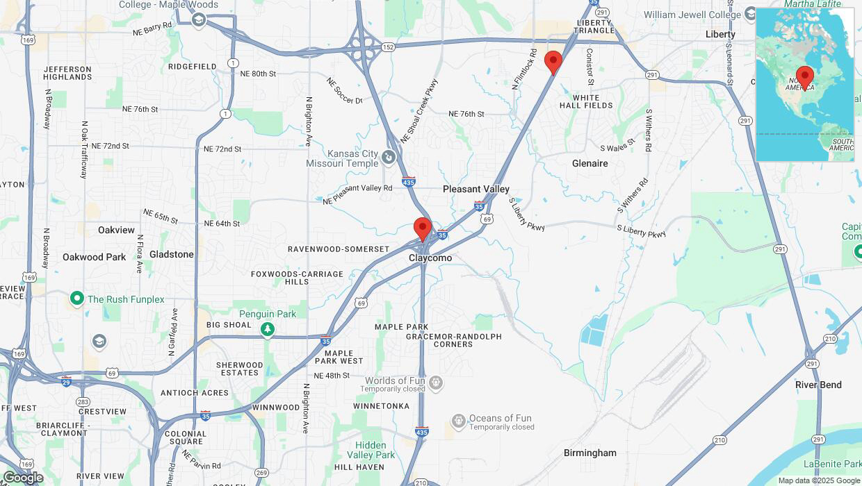 A detailed map that shows the affected road due to 'Heavy rain prompts traffic warning on northbound I-35 in Kansas City' on March 19th at 3:57 p.m.