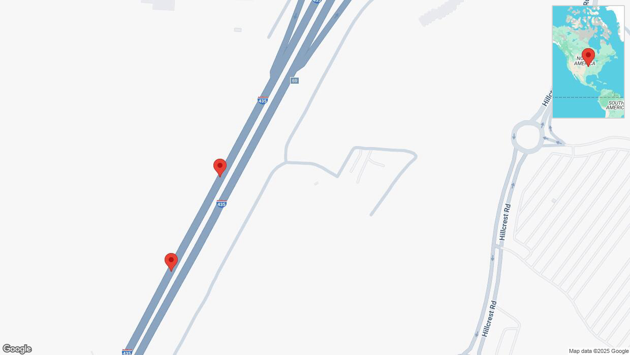 A detailed map that shows the affected road due to 'Crash reported on southbound I-435 in Kansas City' on March 19th at 5:37 p.m.