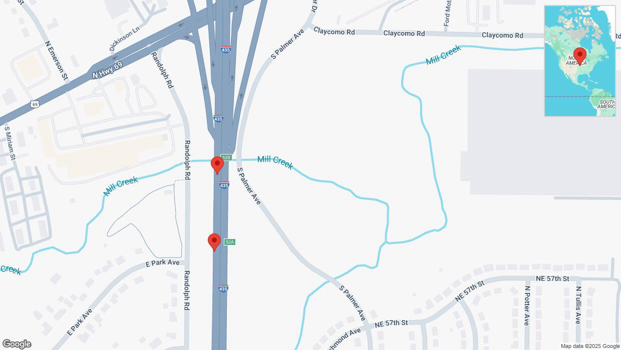 A detailed map that shows the affected road due to 'Broken down vehicle on southbound I-435 in Kansas City' on March 19th at 6:29 p.m.