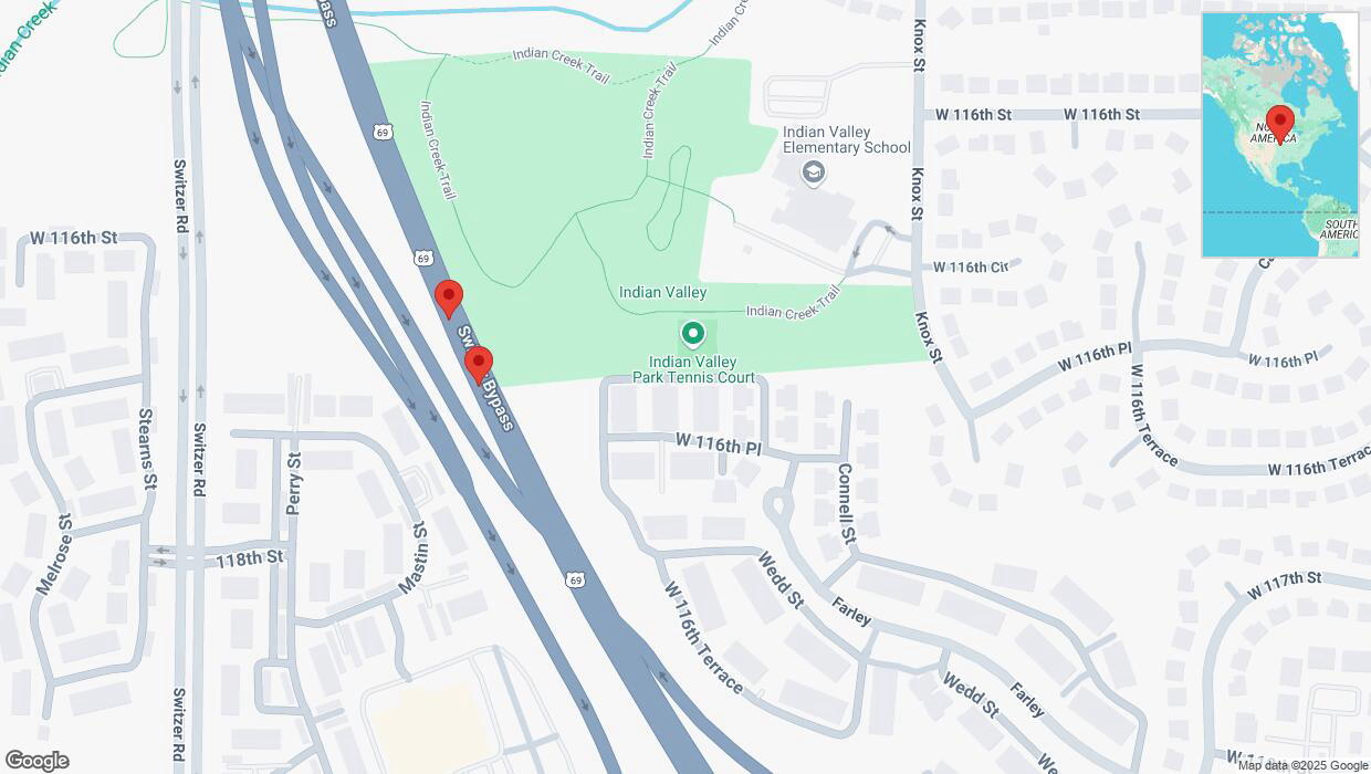 A detailed map that shows the affected road due to 'Broken down vehicle on northbound US-69 in Overland Park' on March 19th at 7:45 p.m.