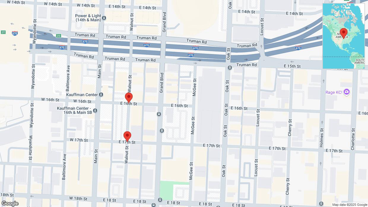 A detailed map that shows the affected road due to 'Walnut Street closed in Kansas City' on March 19th at 7:45 p.m.