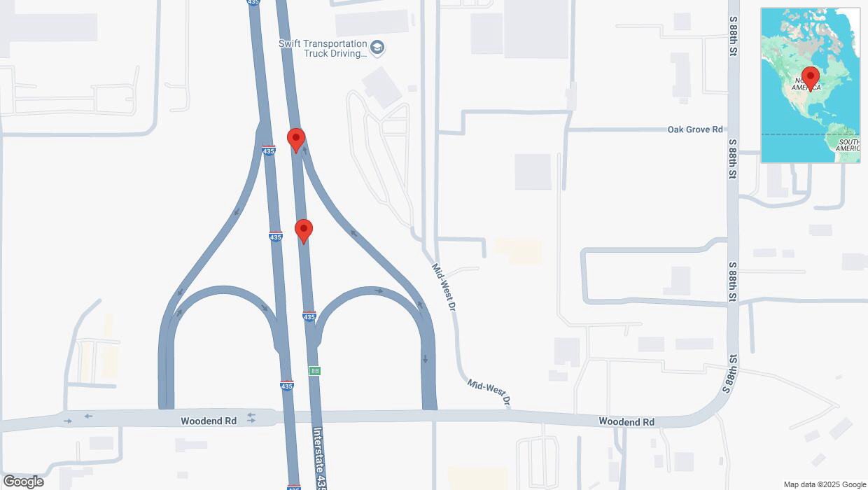 A detailed map that shows the affected road due to 'Broken down vehicle on northbound I-435 in Edwardsville' on March 19th at 9:58 p.m.