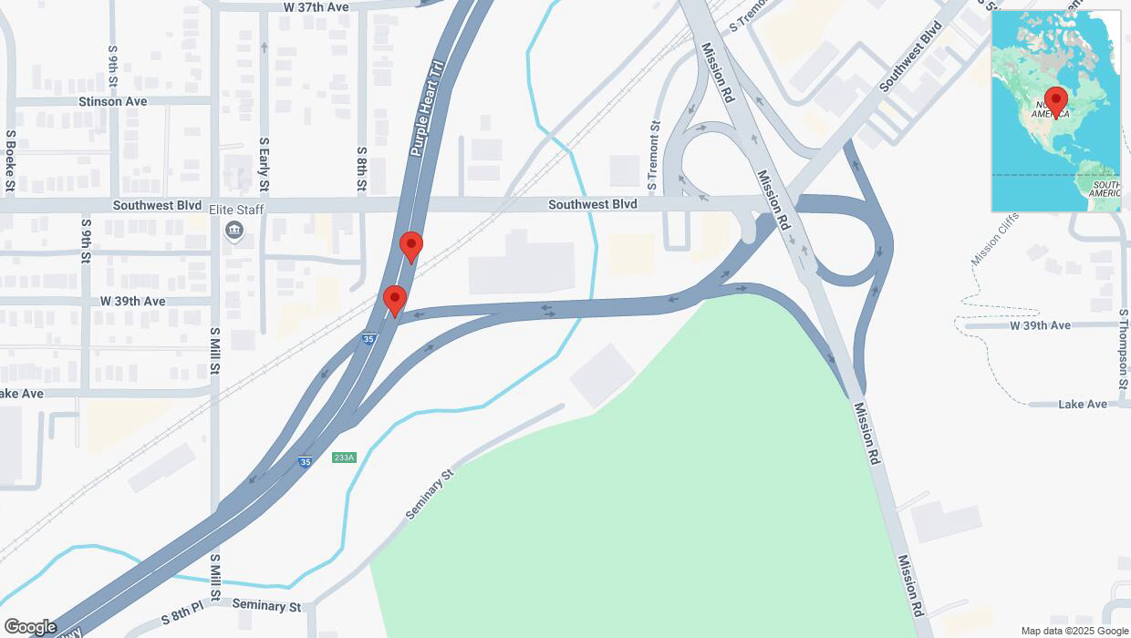A detailed map that shows the affected road due to 'Broken down vehicle on northbound I-35 in Kansas City' on March 20th at 12:41 p.m.
