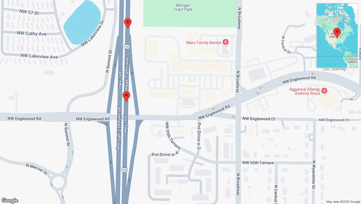A detailed map that shows the affected road due to 'Broken down vehicle on northbound US-169 in Kansas City' on March 20th at 1:51 p.m.