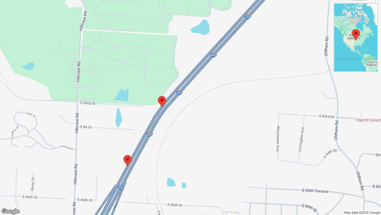 A detailed map that shows the affected road due to 'Broken down vehicle on southbound I-435 in Kansas City' on March 20th at 2:03 p.m.