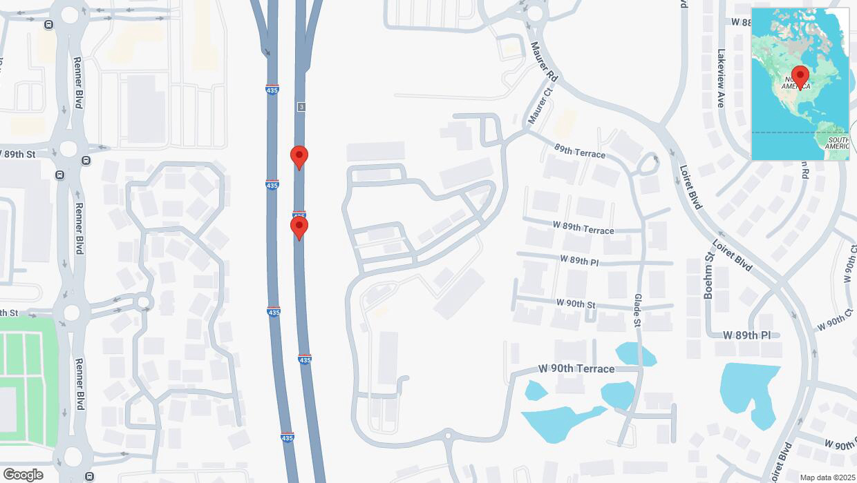A detailed map that shows the affected road due to 'Broken down vehicle on northbound I-435 in Lenexa' on March 20th at 2:26 p.m.