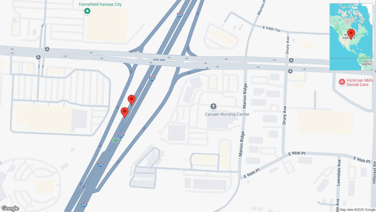 A detailed map that shows the affected road due to 'Broken down vehicle on southbound I-435 in Kansas City' on March 20th at 2:50 p.m.