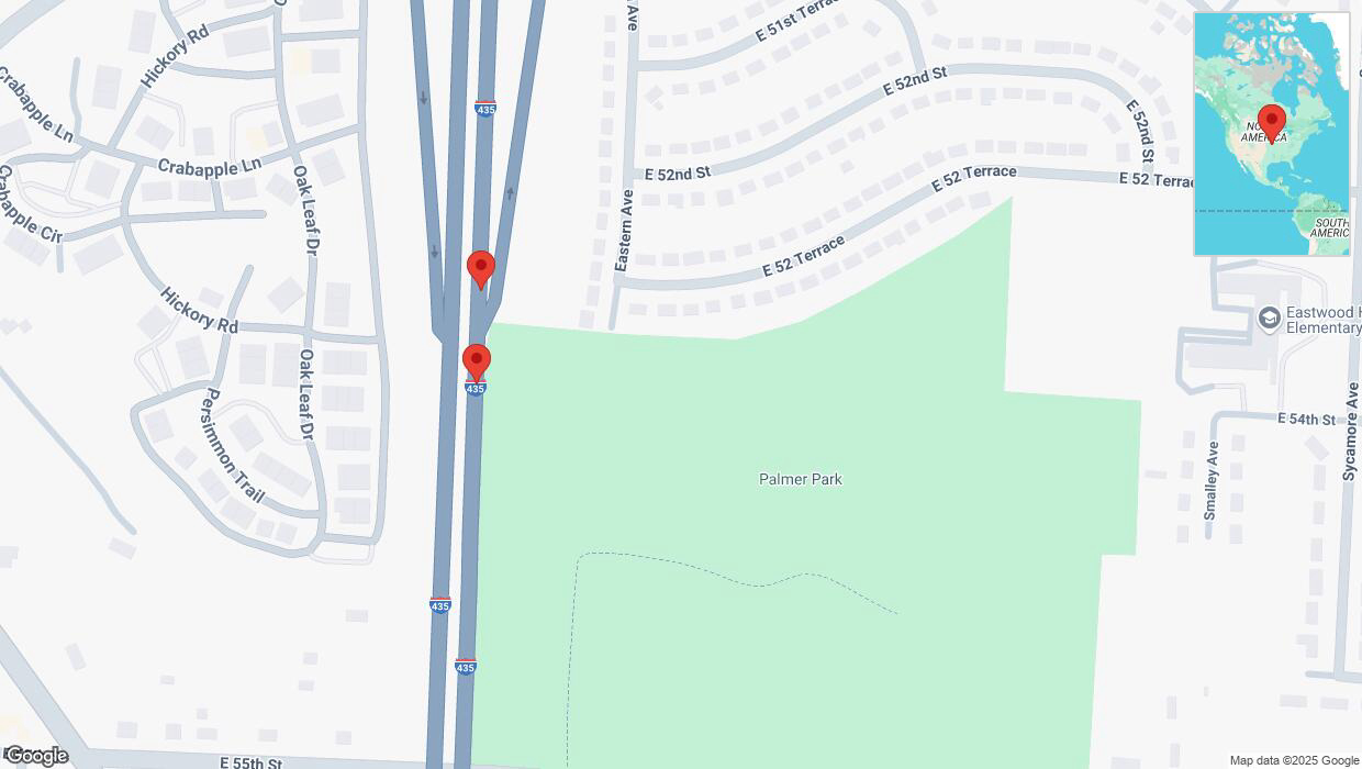 A detailed map that shows the affected road due to 'A crash has been reported on northbound I-435' on March 20th at 3:37 p.m.