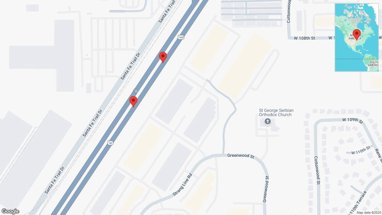 A detailed map that shows the affected road due to 'Broken down vehicle on eastbound I-35 in Lenexa' on March 20th at 4:51 p.m.