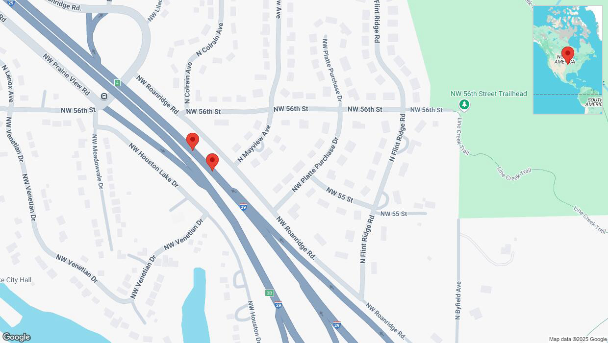 A detailed map that shows the affected road due to 'Broken down vehicle on northbound I-29 in Kansas City' on March 20th at 8:01 p.m.