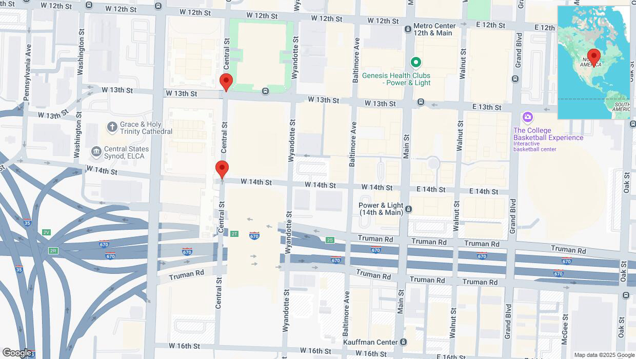 A detailed map that shows the affected road due to 'Kansas City: East 14th Street temporarily closed' on March 20th at 9:54 p.m.