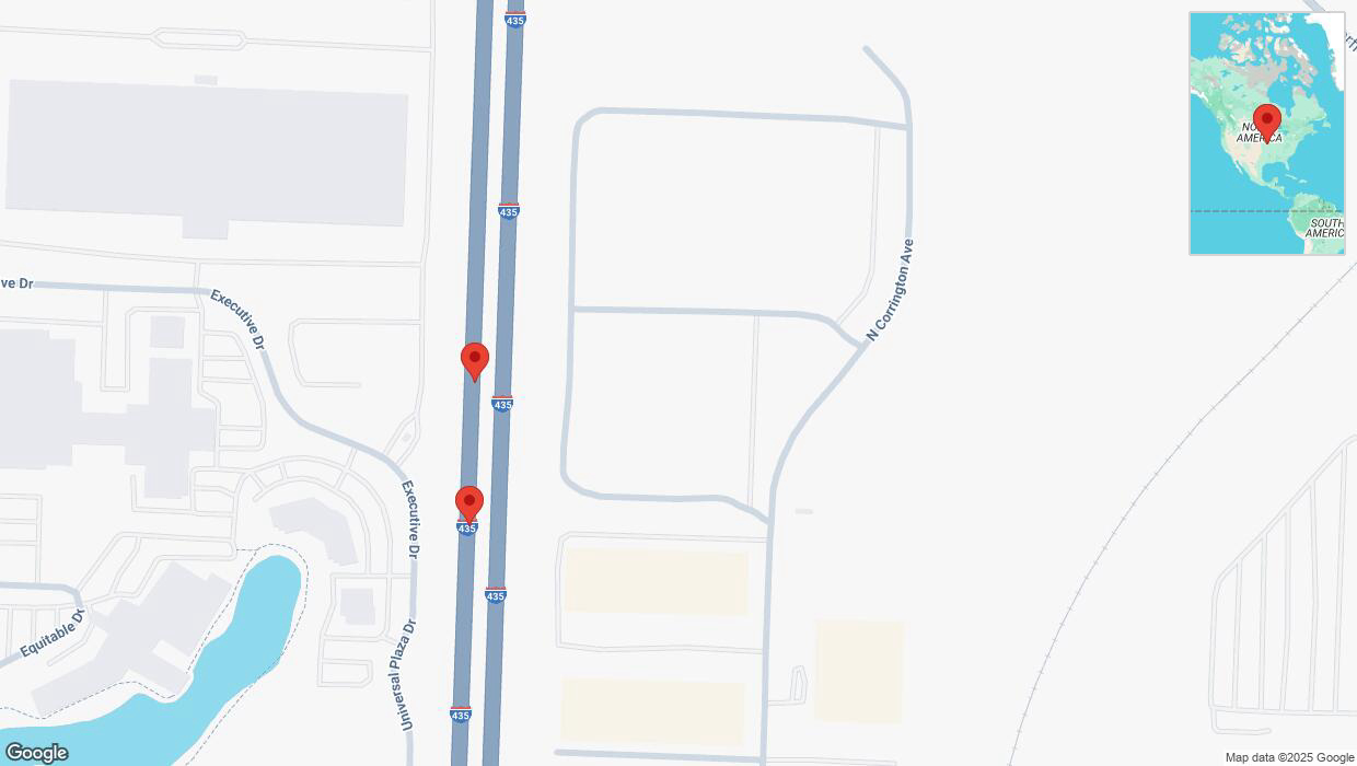 A detailed map that shows the affected road due to 'Broken down vehicle on southbound I-435 in Kansas City' on March 20th at 11:33 p.m.