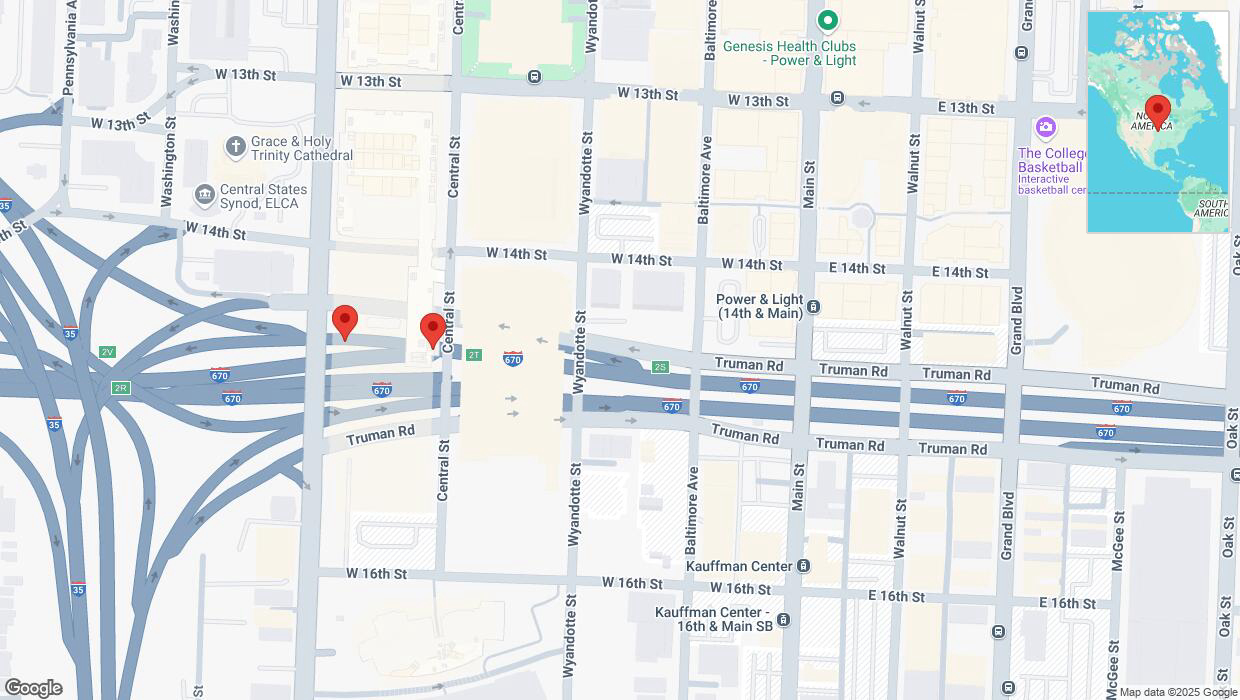 A detailed map that shows the affected road due to 'Broken down vehicle on Central Street in Kansas City' on March 21st at 12:06 p.m.