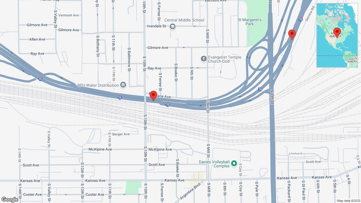 A detailed map that shows the affected road due to 'Kansas City: I-70 temporarily closed' on March 21st at 7:50 p.m.