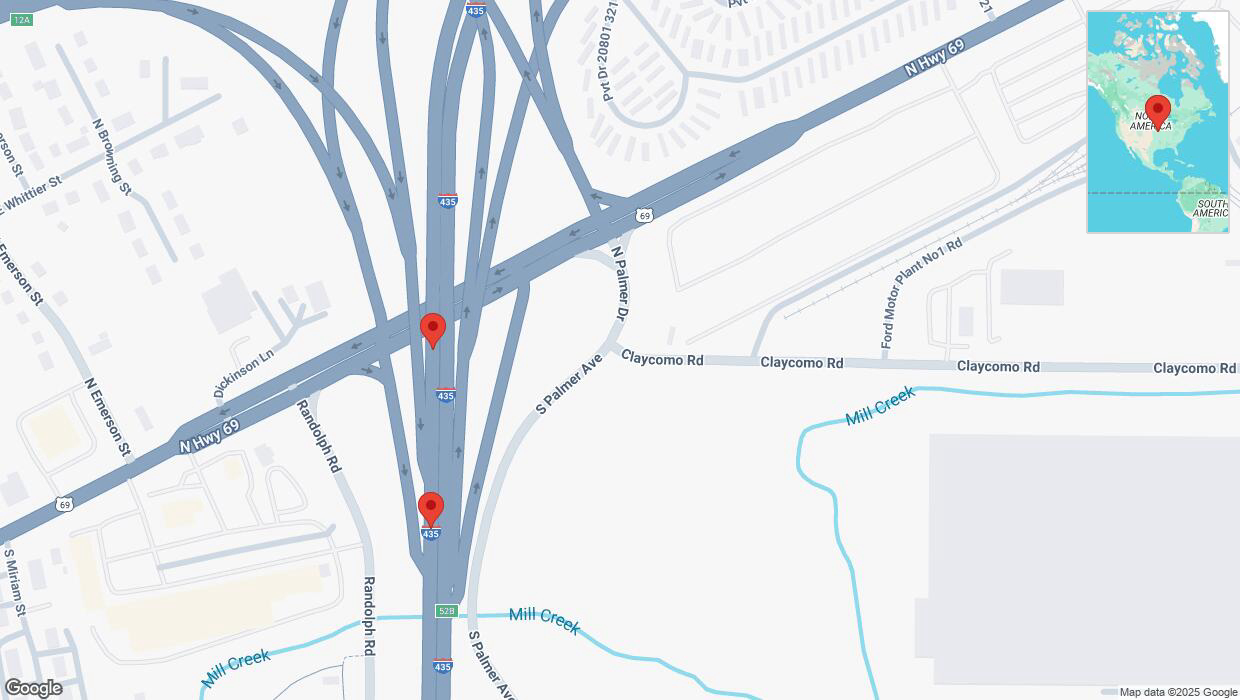 A detailed map that shows the affected road due to 'A crash has been reported on southbound I-435' on March 21st at 5:18 p.m.