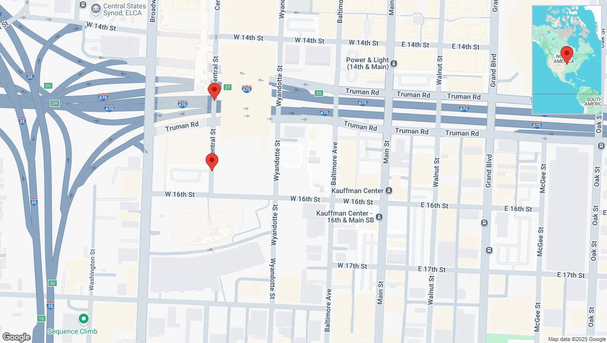 A detailed map that shows the affected road due to 'Central Street closed in Kansas City' on March 23rd at 2:04 p.m.