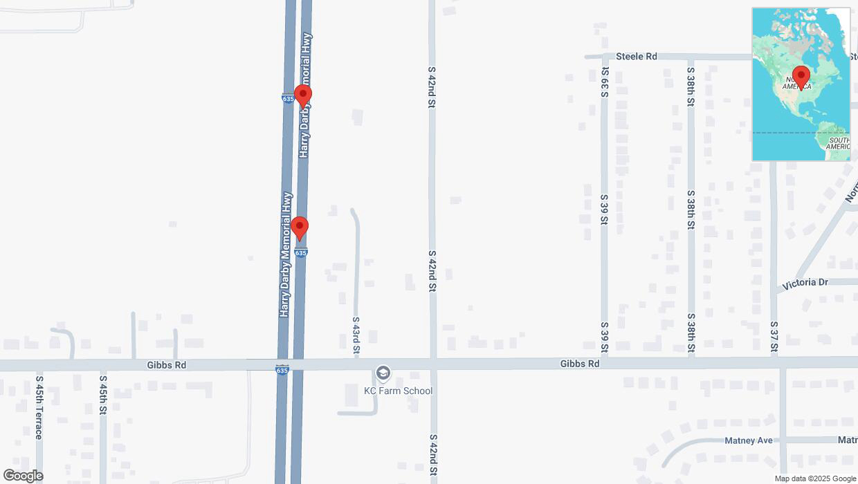 A detailed map that shows the affected road due to 'Warning in Kansas City: Crash reported on northbound I-635' on March 21st at 5:40 p.m.