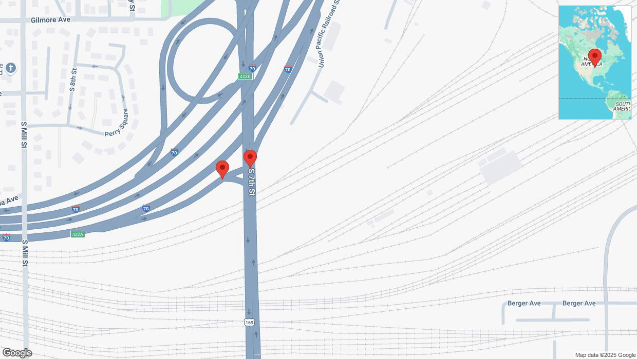 A detailed map that shows the affected road due to 'Kansas City: US-69 temporarily closed' on March 21st at 8:02 p.m.