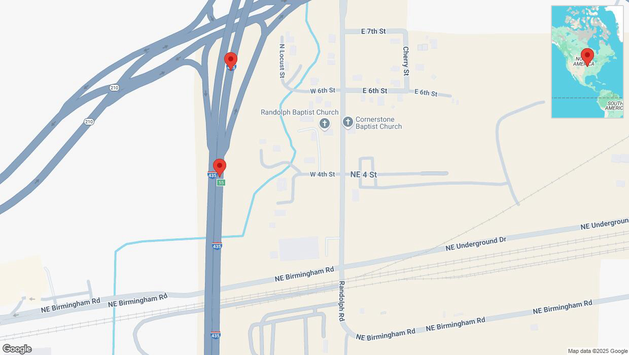 A detailed map that shows the affected road due to 'Broken down vehicle on northbound I-435 in Kansas City' on March 21st at 8:08 p.m.