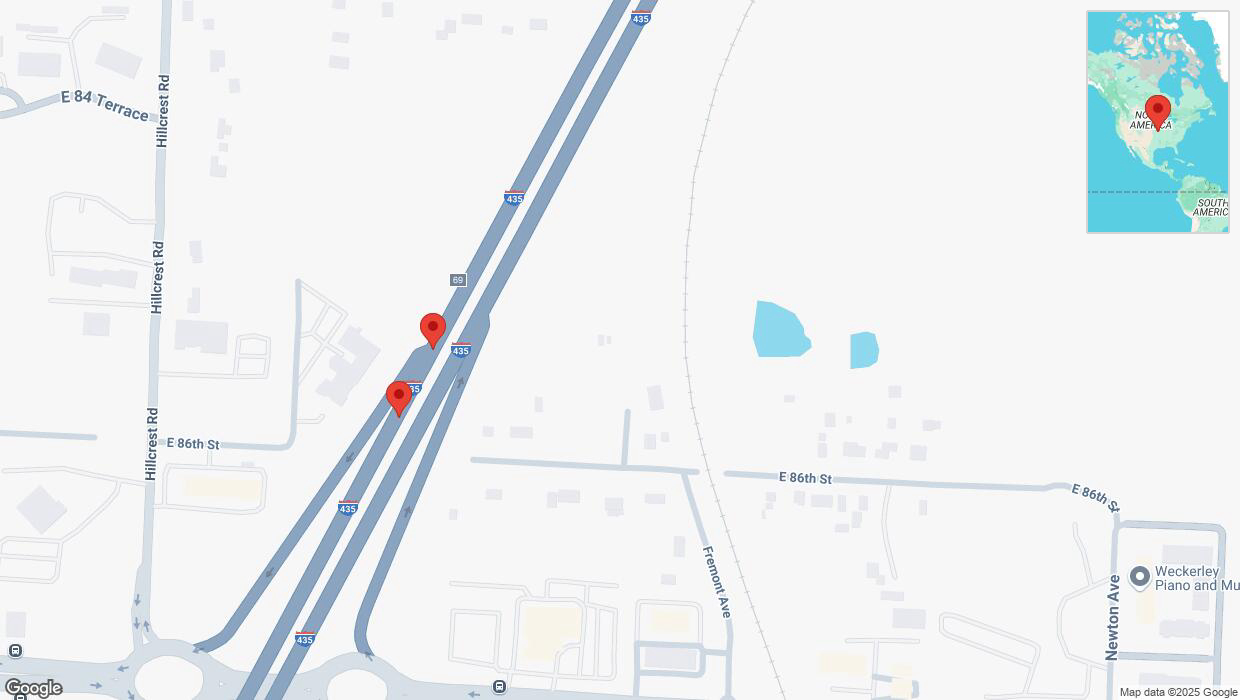 A detailed map that shows the affected road due to 'Broken down vehicle on southbound I-435 in Kansas City' on March 22nd at 12:47 p.m.