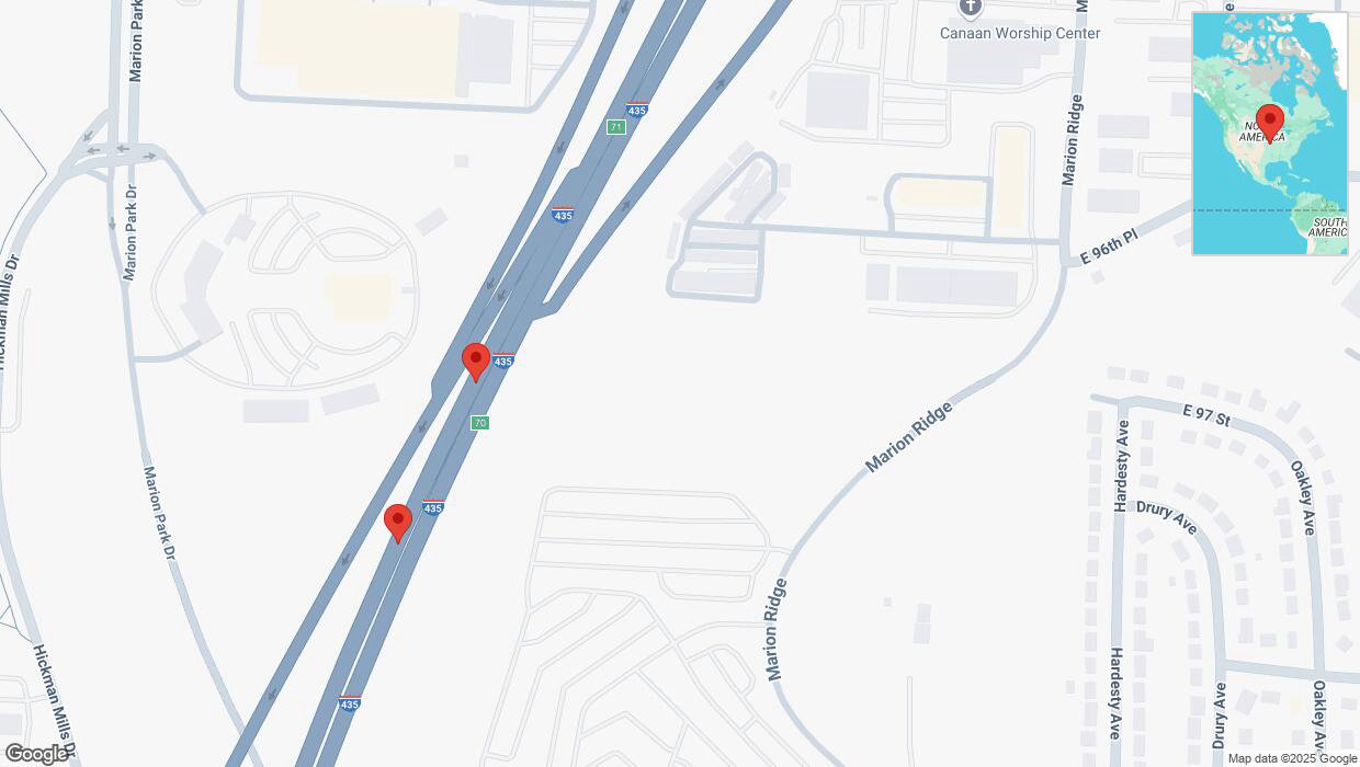 A detailed map that shows the affected road due to 'Broken down vehicle on southbound I-435 in Kansas City' on March 22nd at 12:58 p.m.