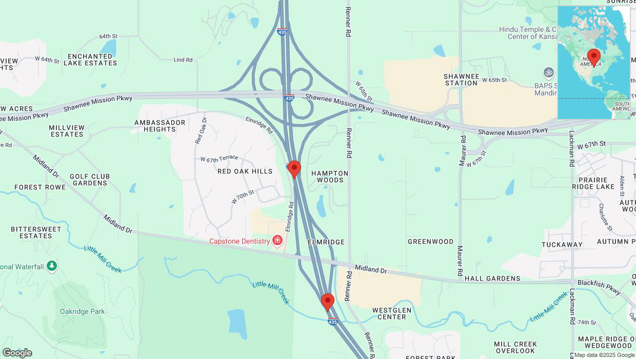 A detailed map that shows the affected road due to 'Shawnee: I-435 temporarily closed' on March 22nd at 2:29 p.m.