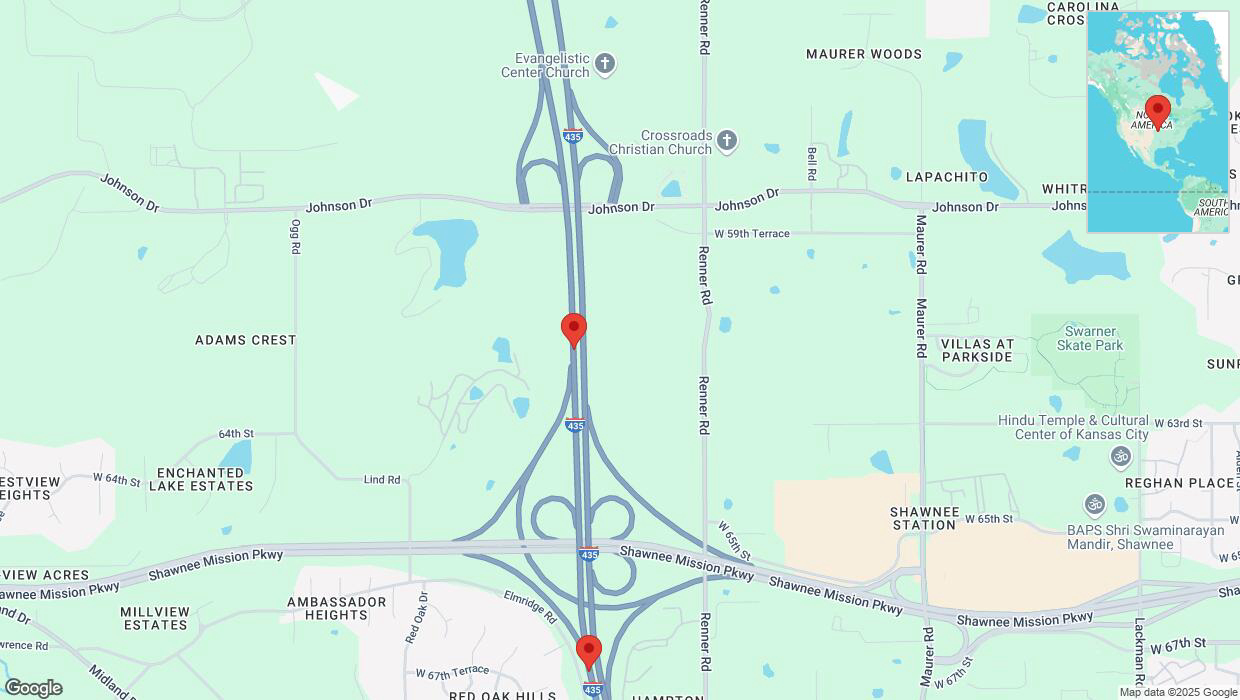 A detailed map that shows the affected road due to 'Shawnee: I-435 temporarily closed' on March 22nd at 3:07 p.m.