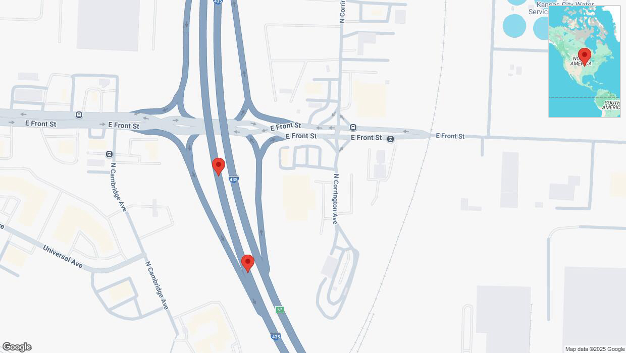 A detailed map that shows the affected road due to 'Crash reported on southbound I-435 in Kansas City' on March 22nd at 11:22 p.m.