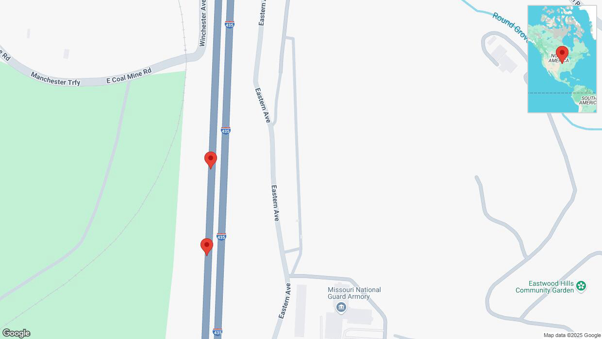A detailed map that shows the affected road due to 'Broken down vehicle on southbound I-435 in Kansas City' on March 23rd at 1:58 p.m.