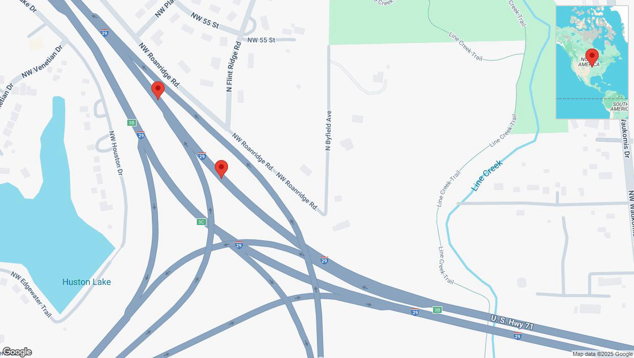 A detailed map that shows the affected road due to 'Broken down vehicle on northbound I-29 in Kansas City' on March 23rd at 1:52 p.m.